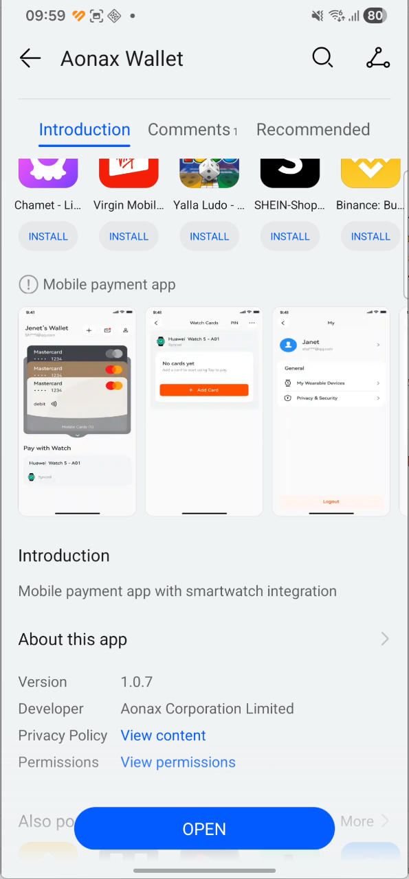 Aonax Wallet AppGallery listing page